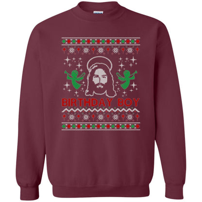 Christmas T-shirt Jesus Birthday Boy Ugly Christmas Sweater Maroon