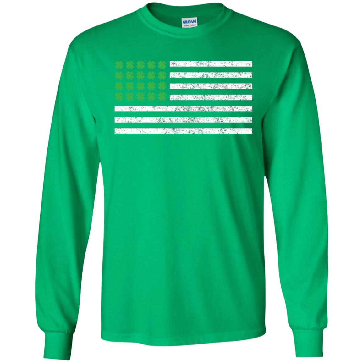 Usa Flag With Irish Shamrock St Patricks Day T-shirt Irish Green