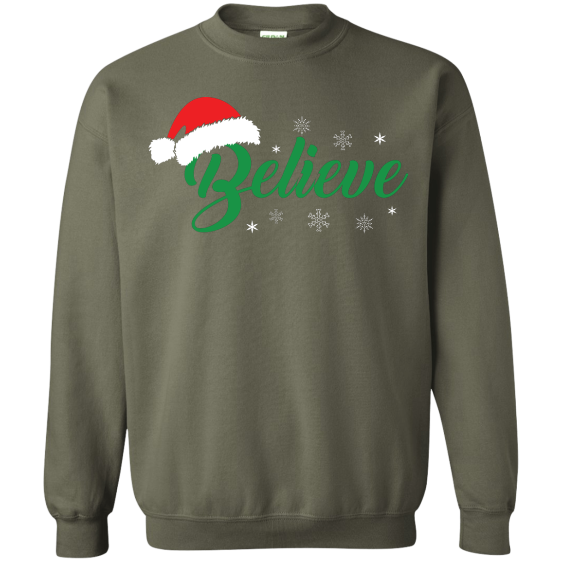 Christmas T-Shirt Believe In Santa Military Green