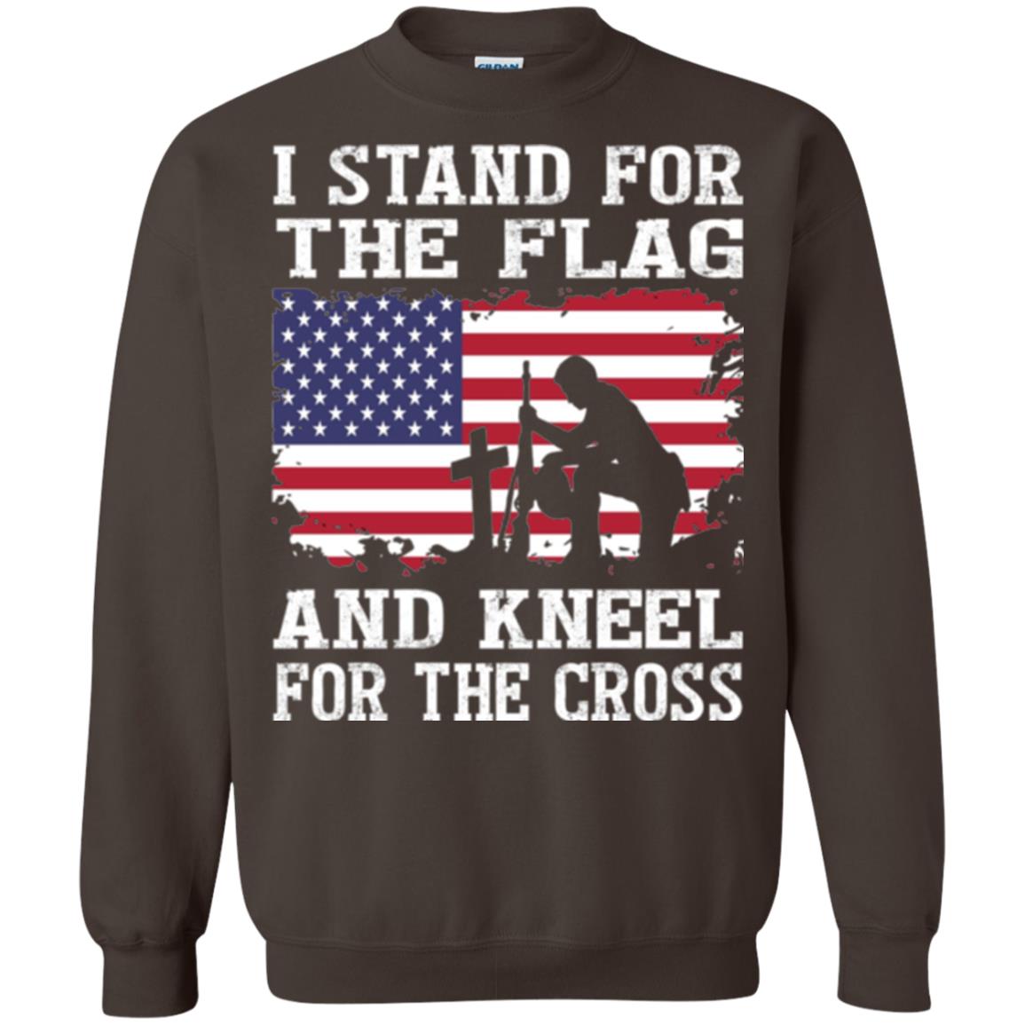 Miiitary T-shirt Stand For The Flag And Kneel For The Cross Dark Chocolate