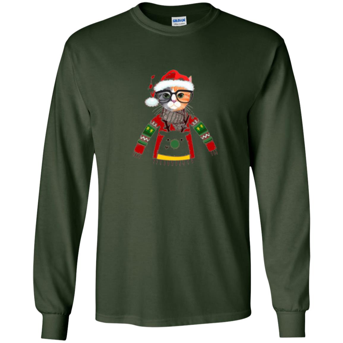Cat Lovers T-shirt Meowy Christmas Forest Green