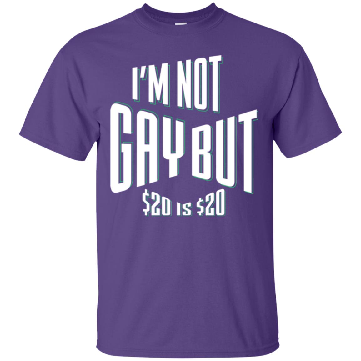 Funny Bi-curious Bachelor Humor Party T-shirt I'm Not Gay But $20 Is $20 Purple