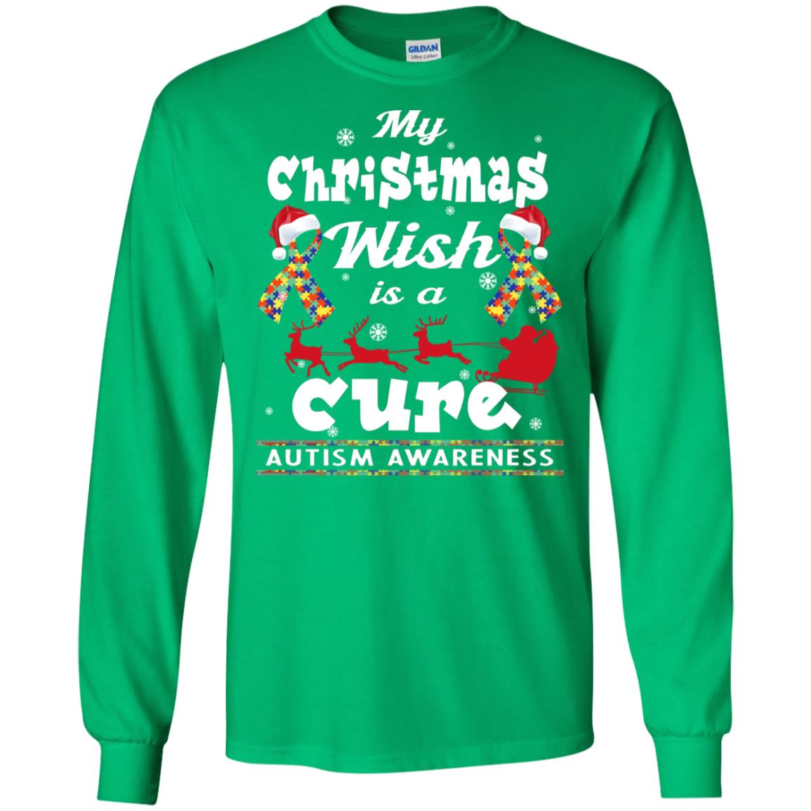 My Christmas Wish Is A Cure Autism Awareness X-mas Gift Shirt Irish Green