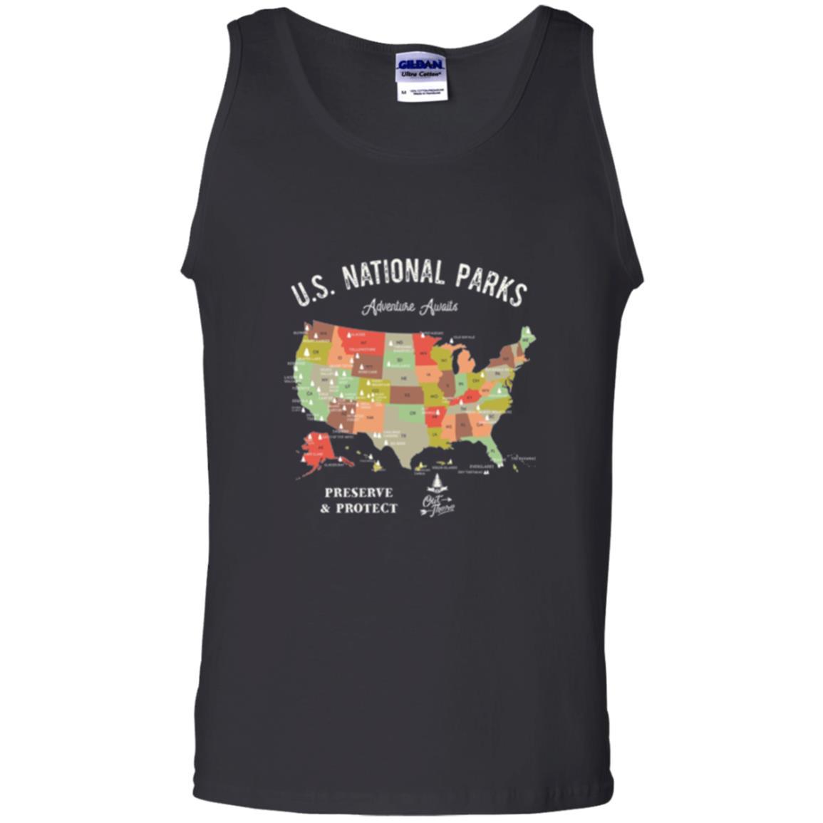 Hiking Camping T-shirt National Park Map Vintage T-shirt Black