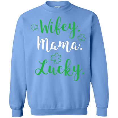Wifey Mama Lucky Mom St Patricks Day T-shirt Carolina Blue