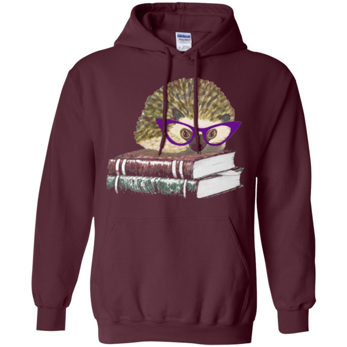 Adorable Hedgehog Book Nerd Gift Shirt Maroon