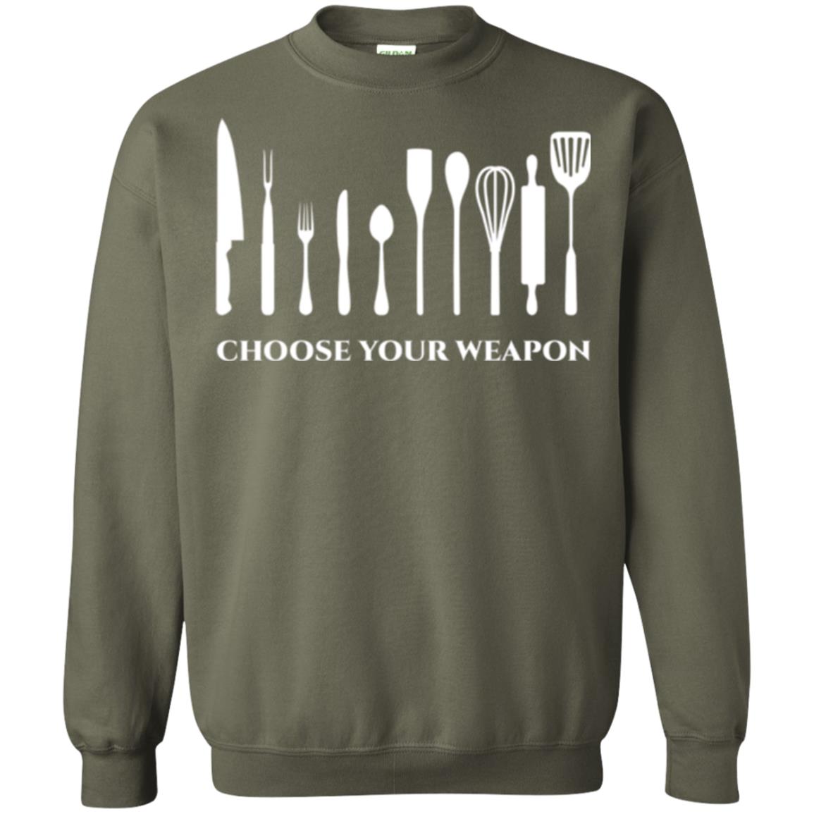 Chef Kitchen Cutlery T-shirt Choose Your Weapon Military Green