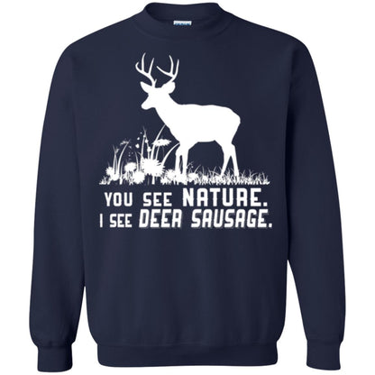 Funny Hunting T-shirt You See Nature I See Deer Sausage Navy