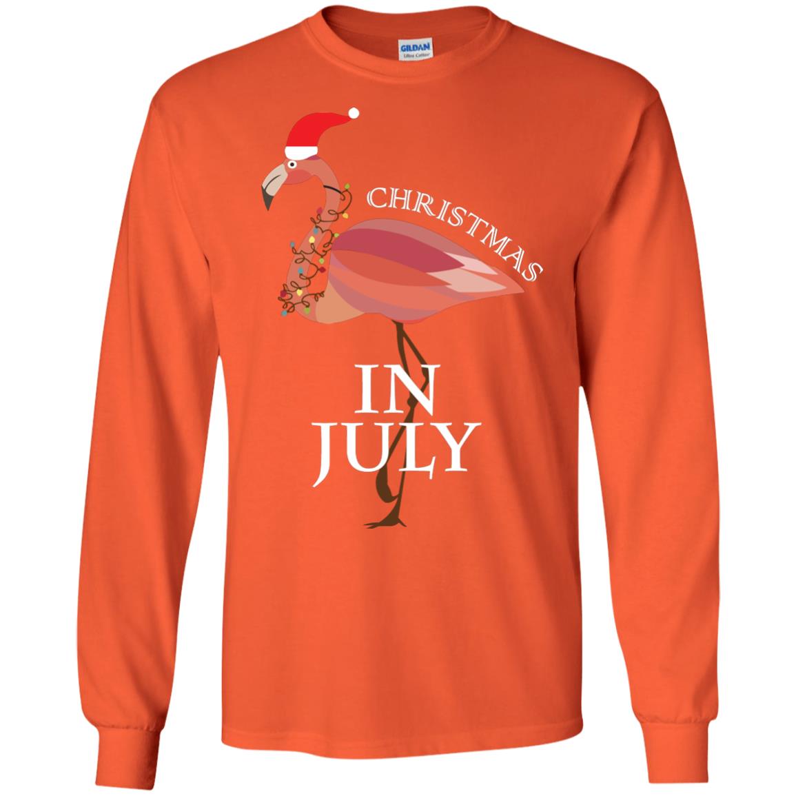 Flamingo With Santa_s Hat Christmas In July Xmas In Summer Shirt Orange