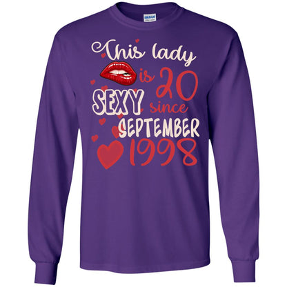 This Lady Is 20 Sexy Since September 1998 20th Birthday Shirt For September Womens Purple