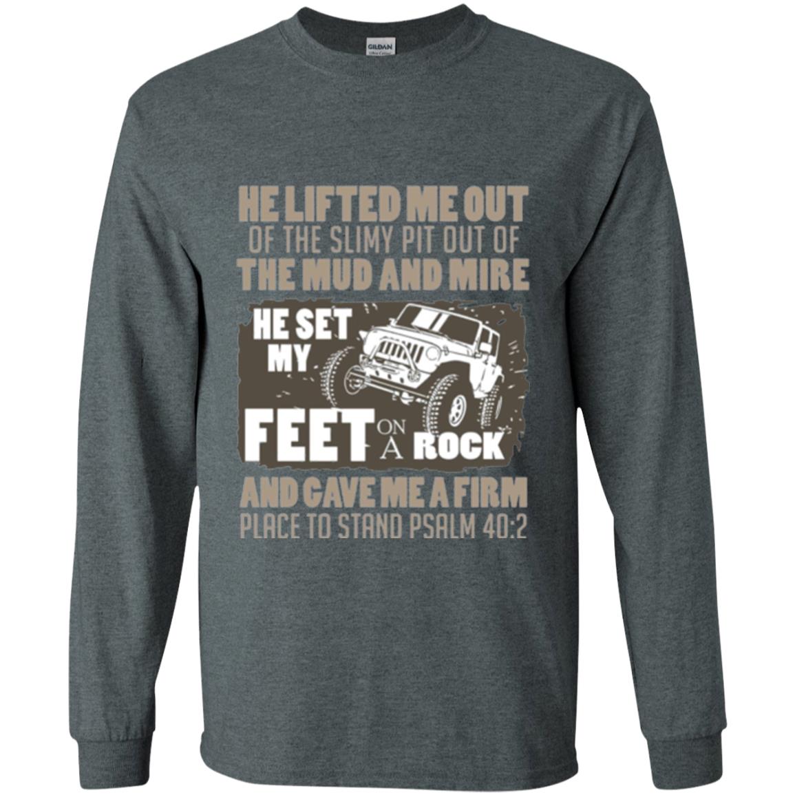 Christian T-shirt He Set My Feet On A Rock He Is My Jeep Dark Heather