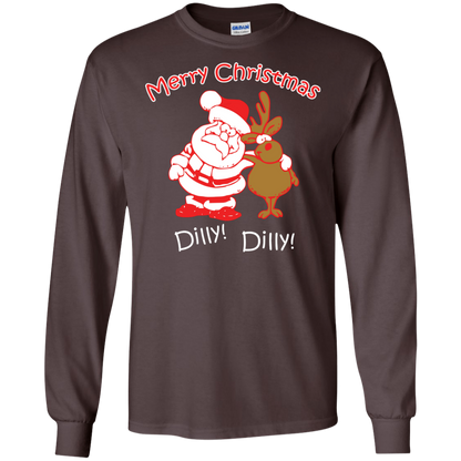 Christmas T-Shirt Merry Christmas Santa And Reindeer Dilly! Dilly! Dark Chocolate
