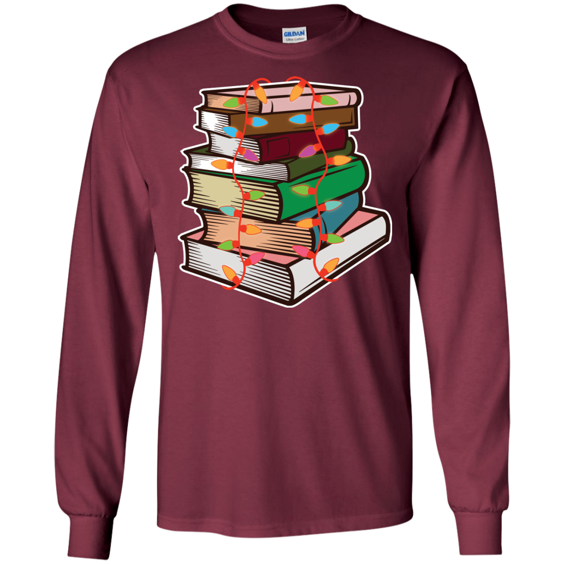 Fairy Lights Christmas Gift T-shirt Book Lover Maroon