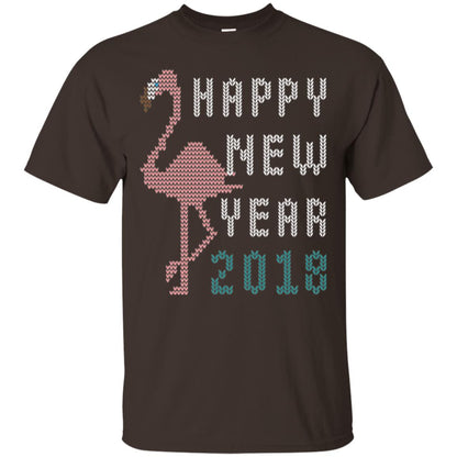 Happy New Year 2018 T-shirt Pink Flamingo Dark Chocolate
