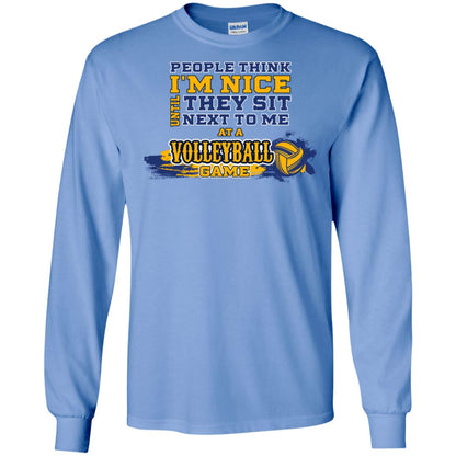 People Think I'm Nice Until They Sit Next To Me At A Volleyball Game Shirt For Mens Or Womens Carolina Blue