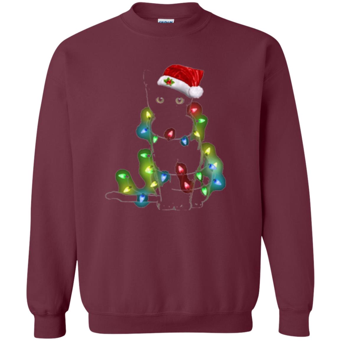 Christmas T-shirt Cat And Lights Maroon