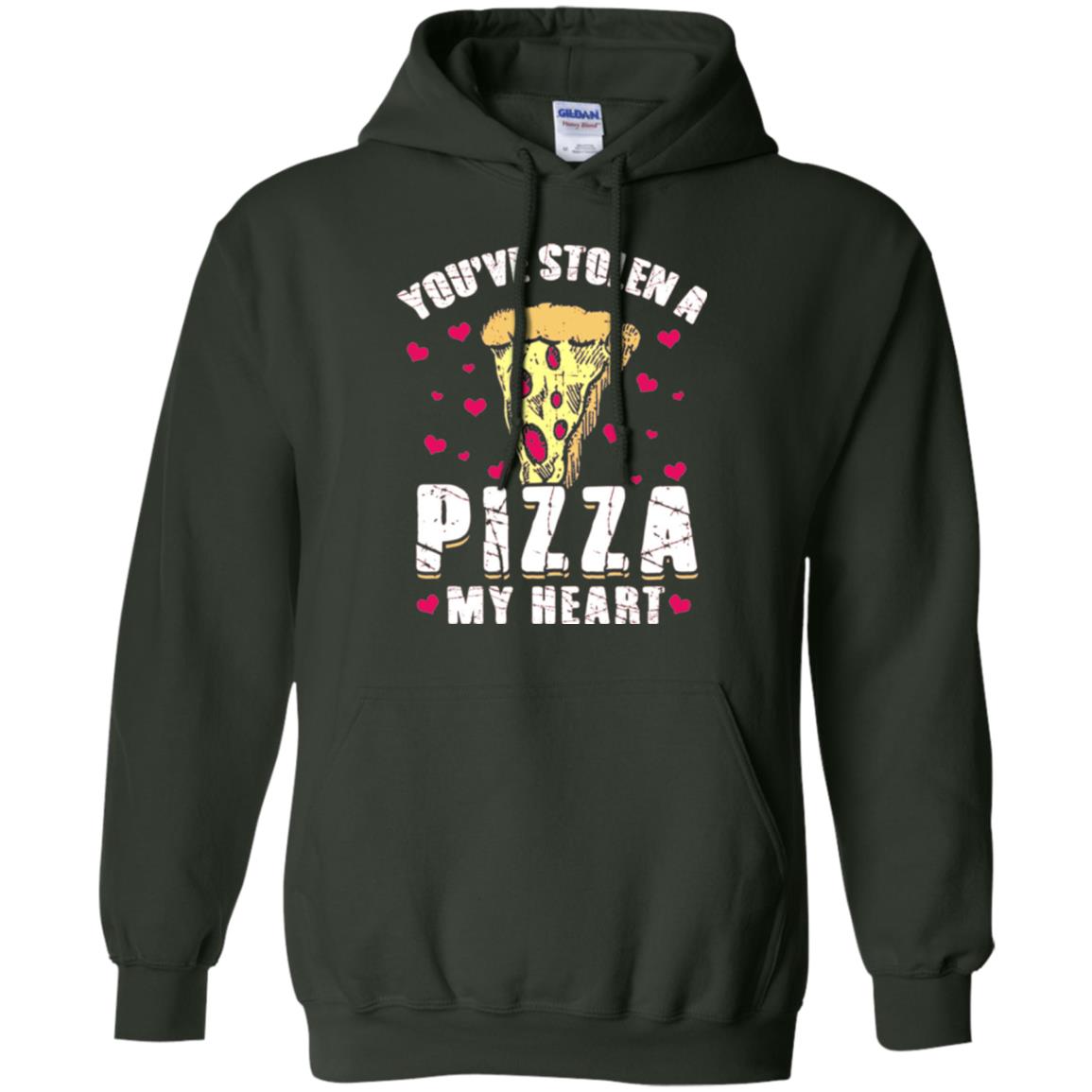Funny Valentines Day Shirt Food Gift You_ve Stolen Pizza My Heart Forest Green