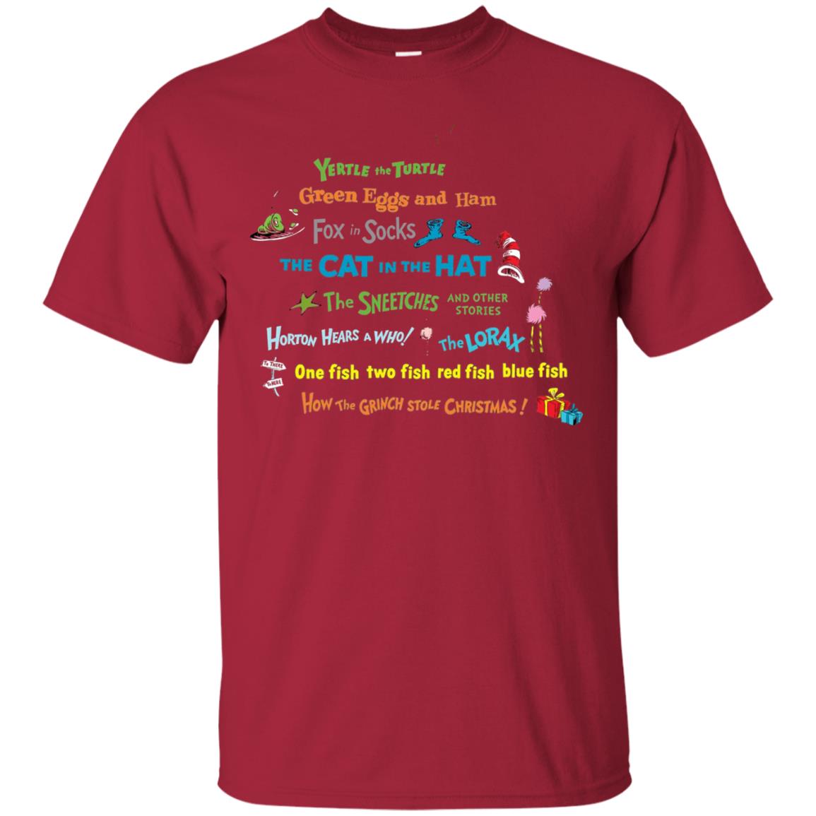 Read Across America Day T-shirt Dr. Seuss Book Title T-shirt Cardinal