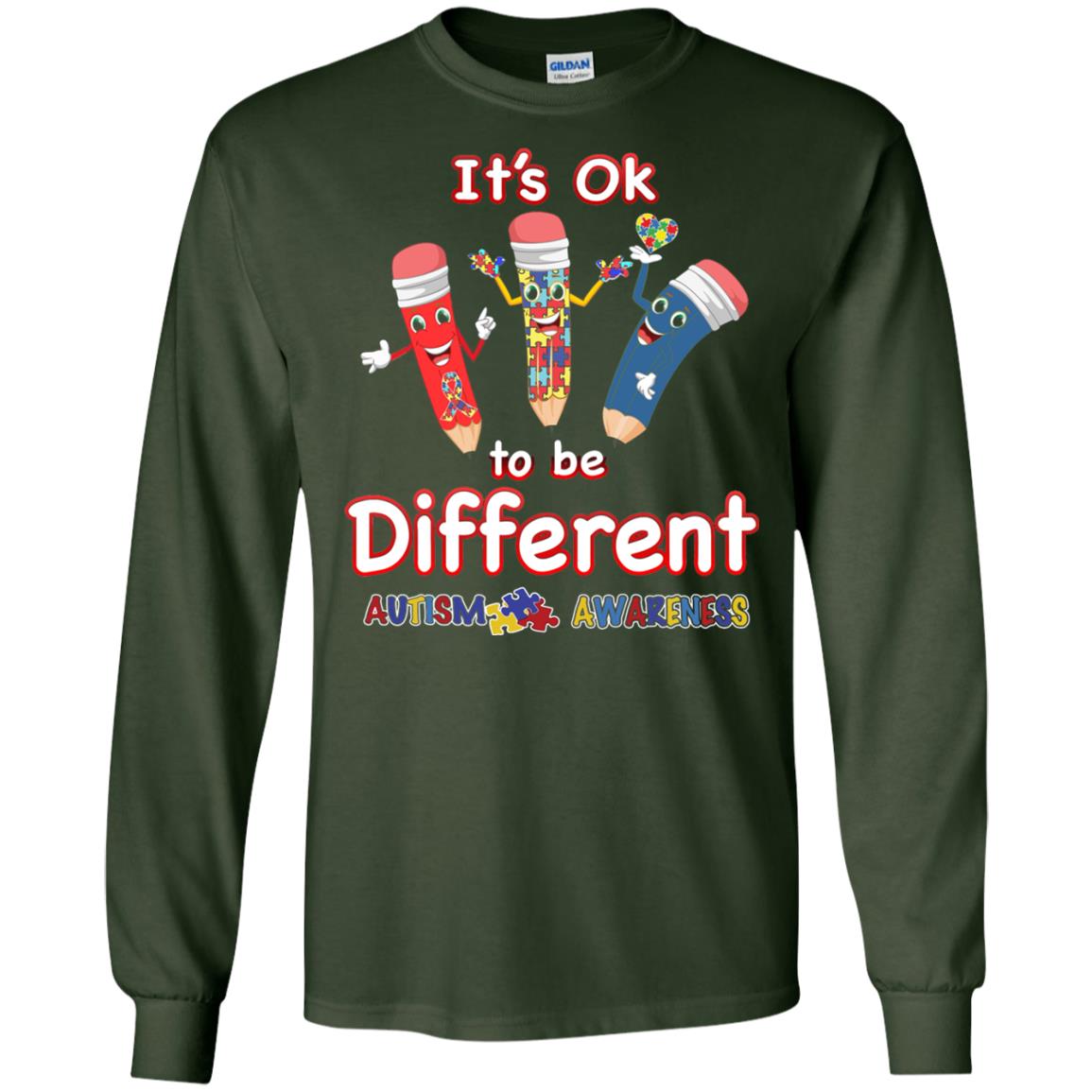 Its Ok To Be Different Autism Awareness T-shirt Forest Green
