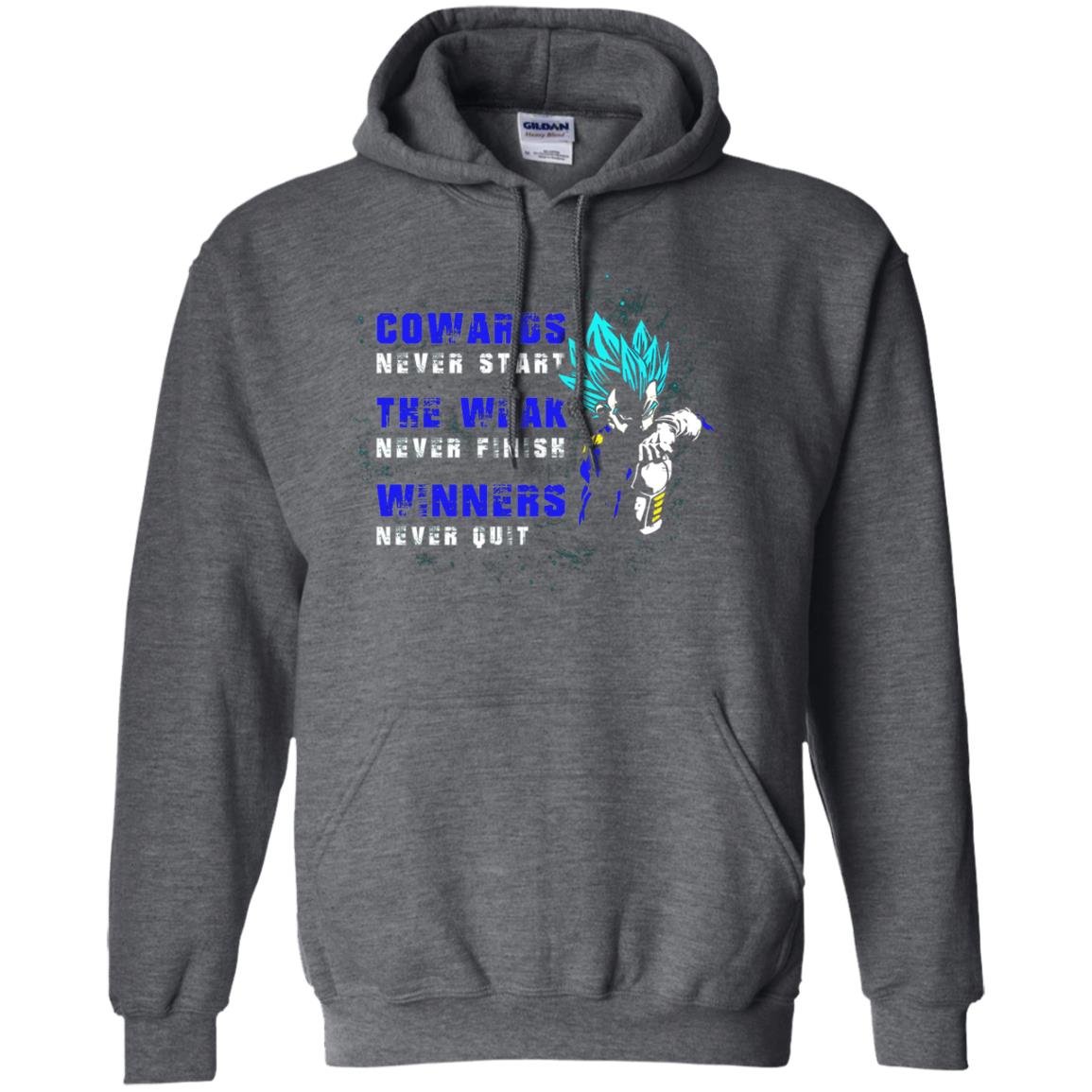 Cowards Never Start The Weak Never Finish Comic T-shirt Dark Heather