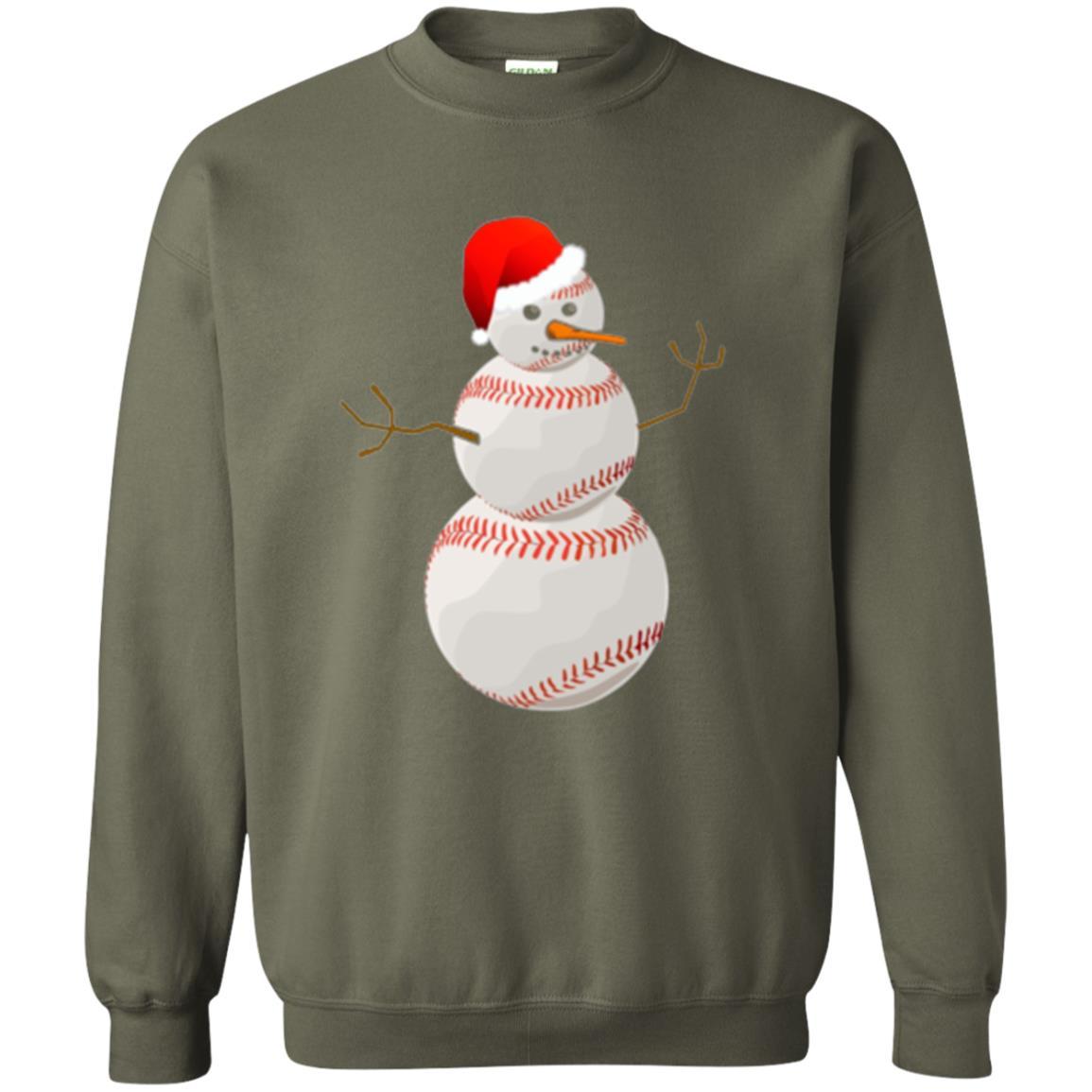 Christmas Baseball T-shirt Baseball Snowman Military Green