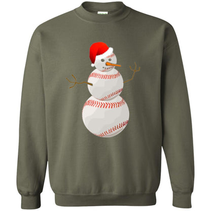 Christmas Baseball T-shirt Baseball Snowman Military Green