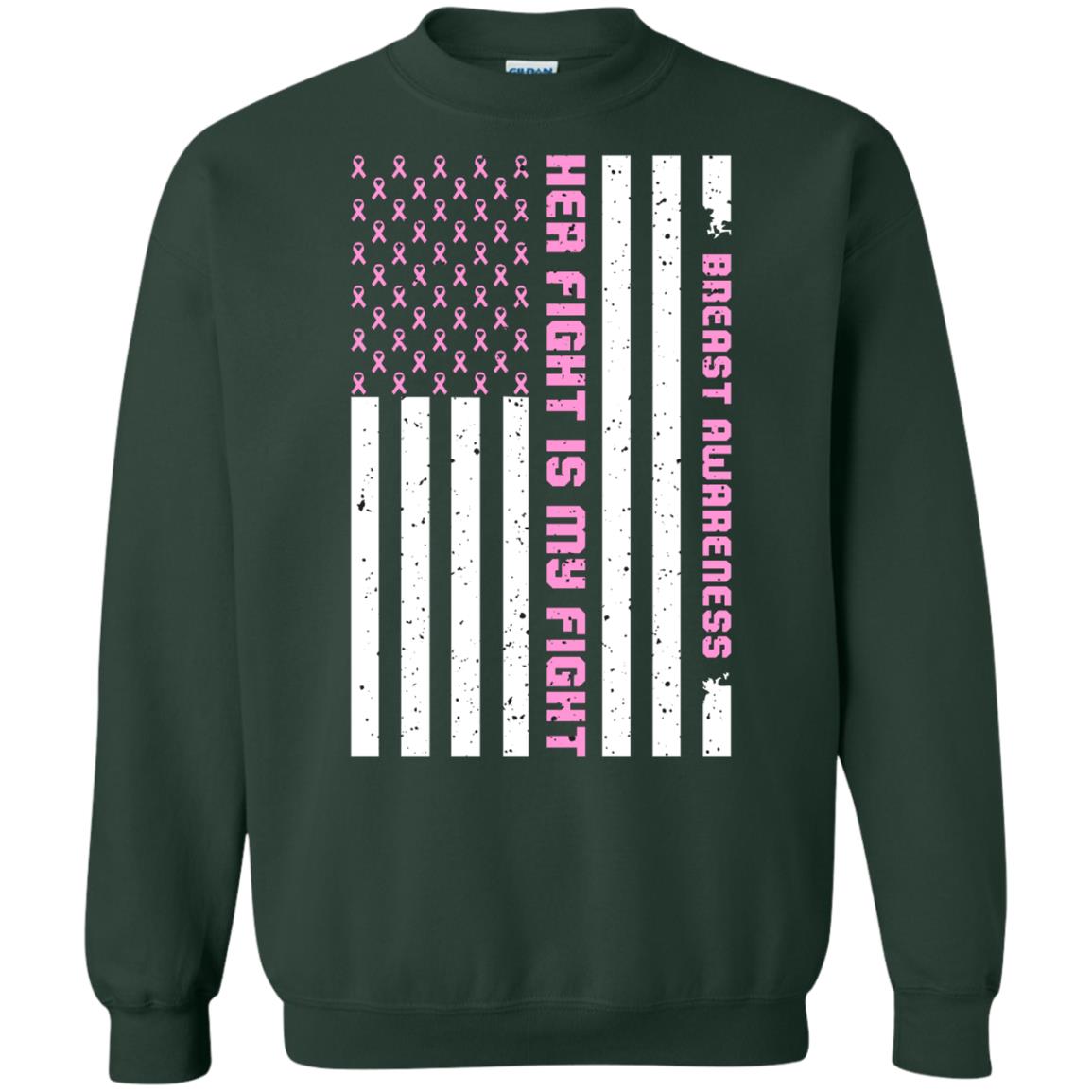 Breast Awareness His Fight Is My Fight Pink Ribbon Stars Flag Of Usa Shirt Forest Green