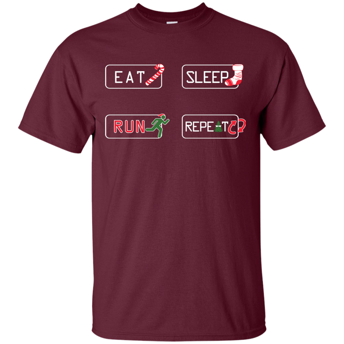 Christmas T-Shirt Eat Sleep Run Repeat Maroon