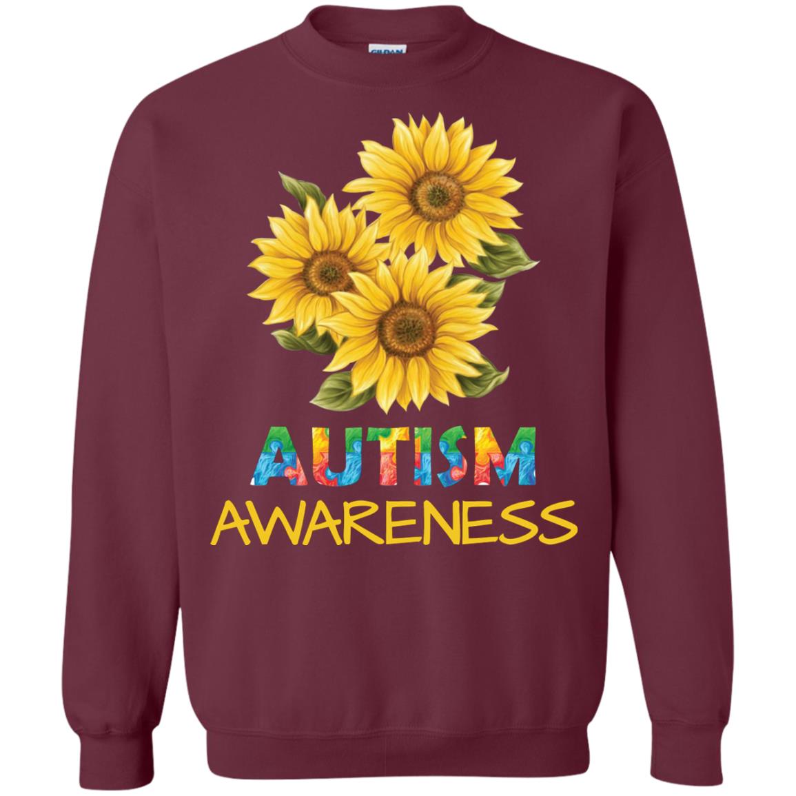Autism Awareness Sunflower Shirt Maroon