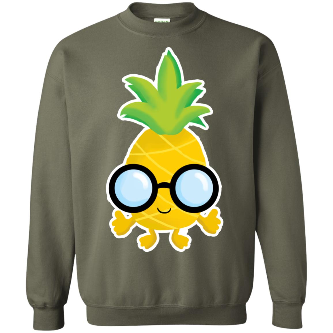 Funny Pineapple With Glasses For Boys Mens Shirt Military Green