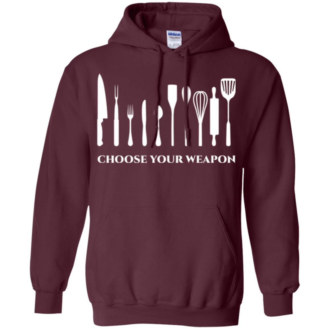 Chef Kitchen Cutlery T-shirt Choose Your Weapon Maroon