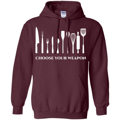 Chef Kitchen Cutlery T-shirt Choose Your Weapon Maroon