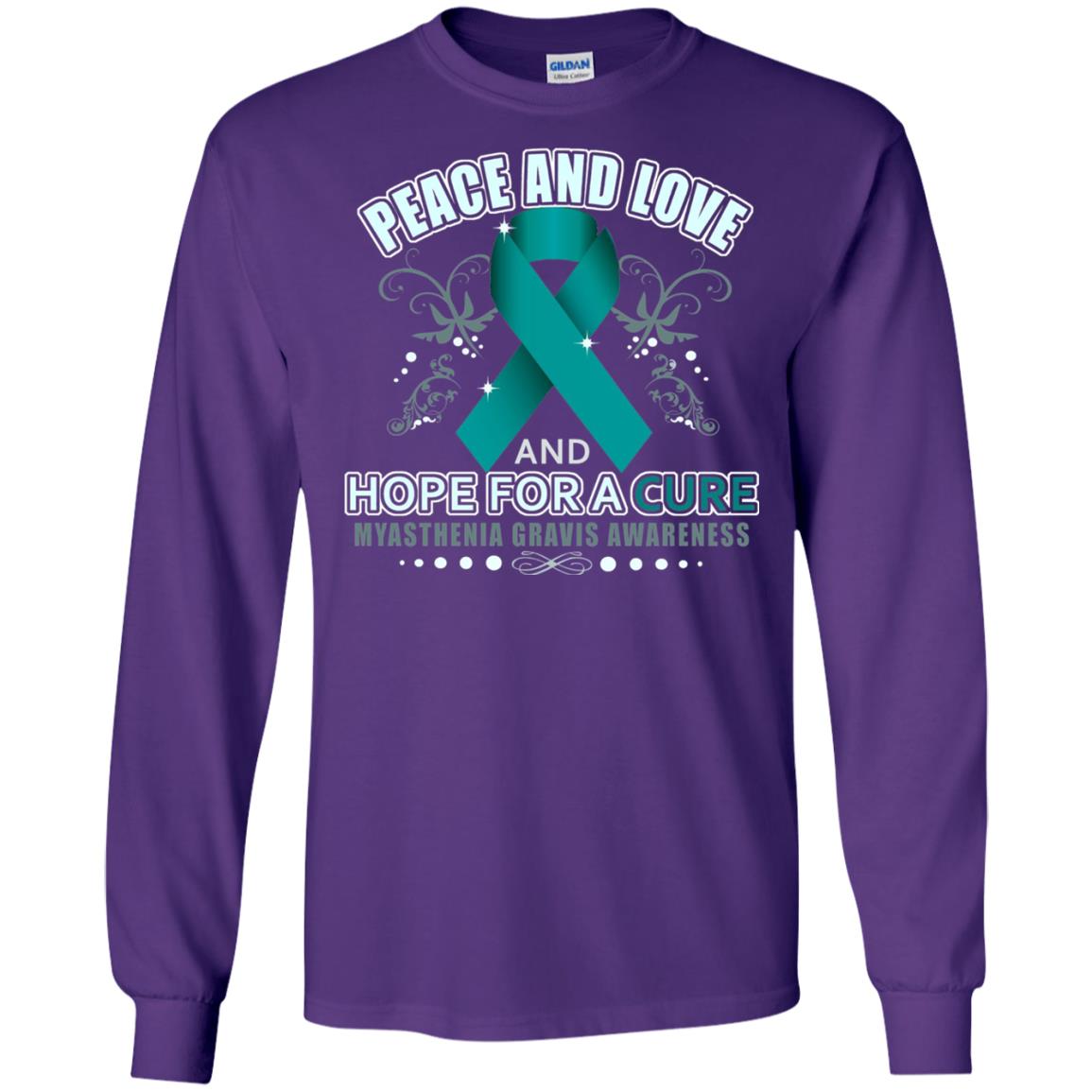 Myasthenia Gravis Awareness T-shirt Peace Love And Hope Purple