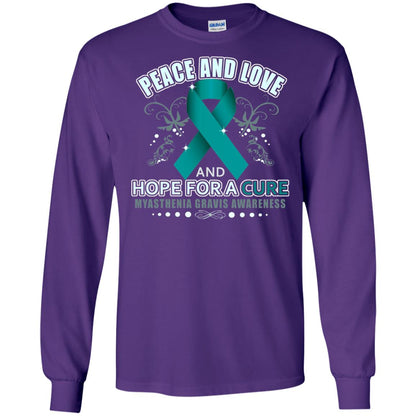 Myasthenia Gravis Awareness T-shirt Peace Love And Hope Purple