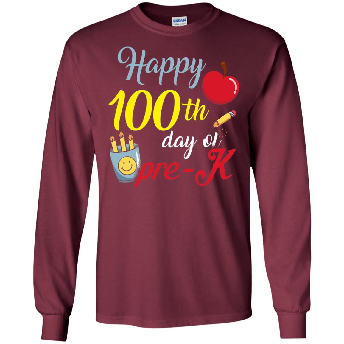 Kindergarter T-shirt Happy 100th Day Of Pre-k Maroon