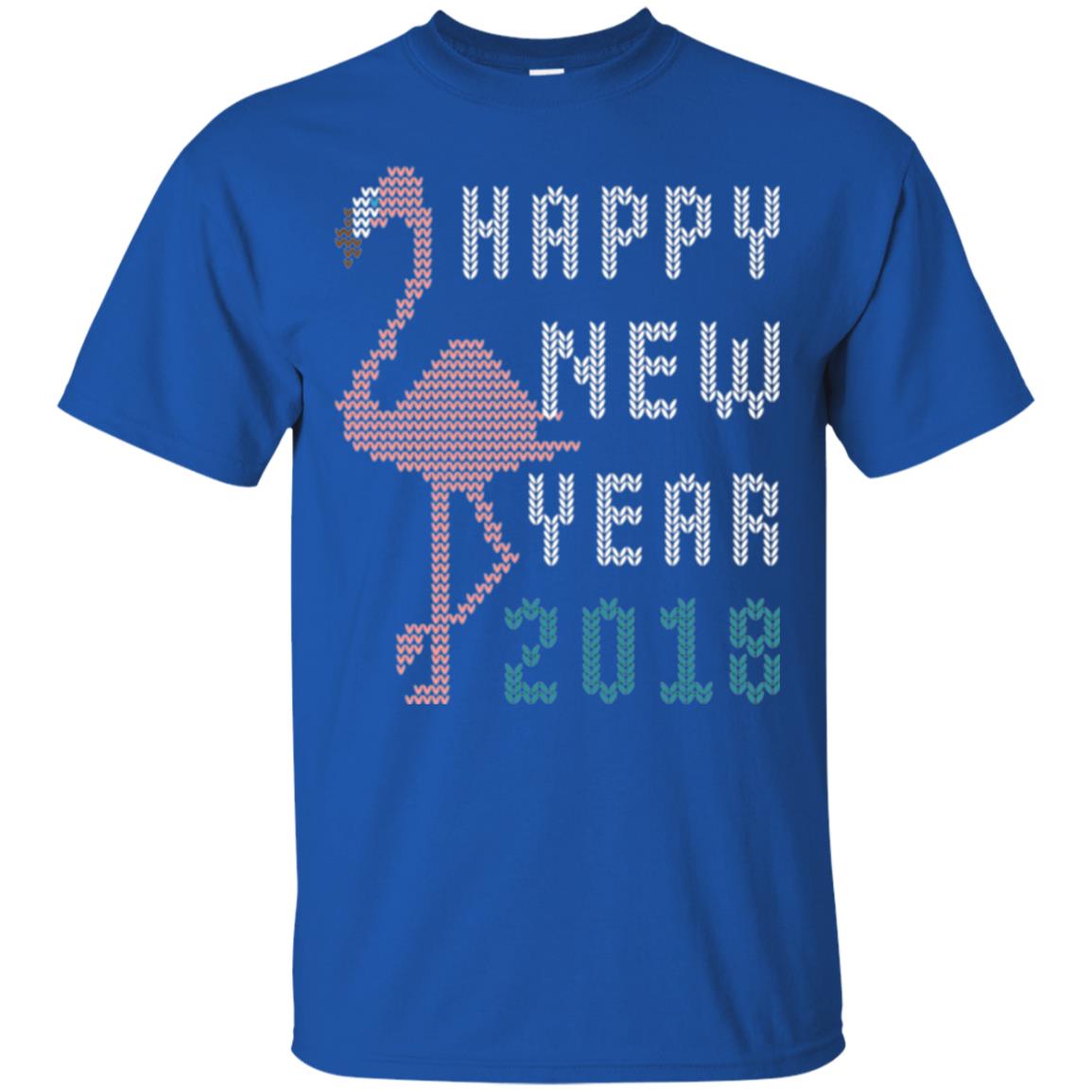 Happy New Year 2018 T-shirt Pink Flamingo Royal