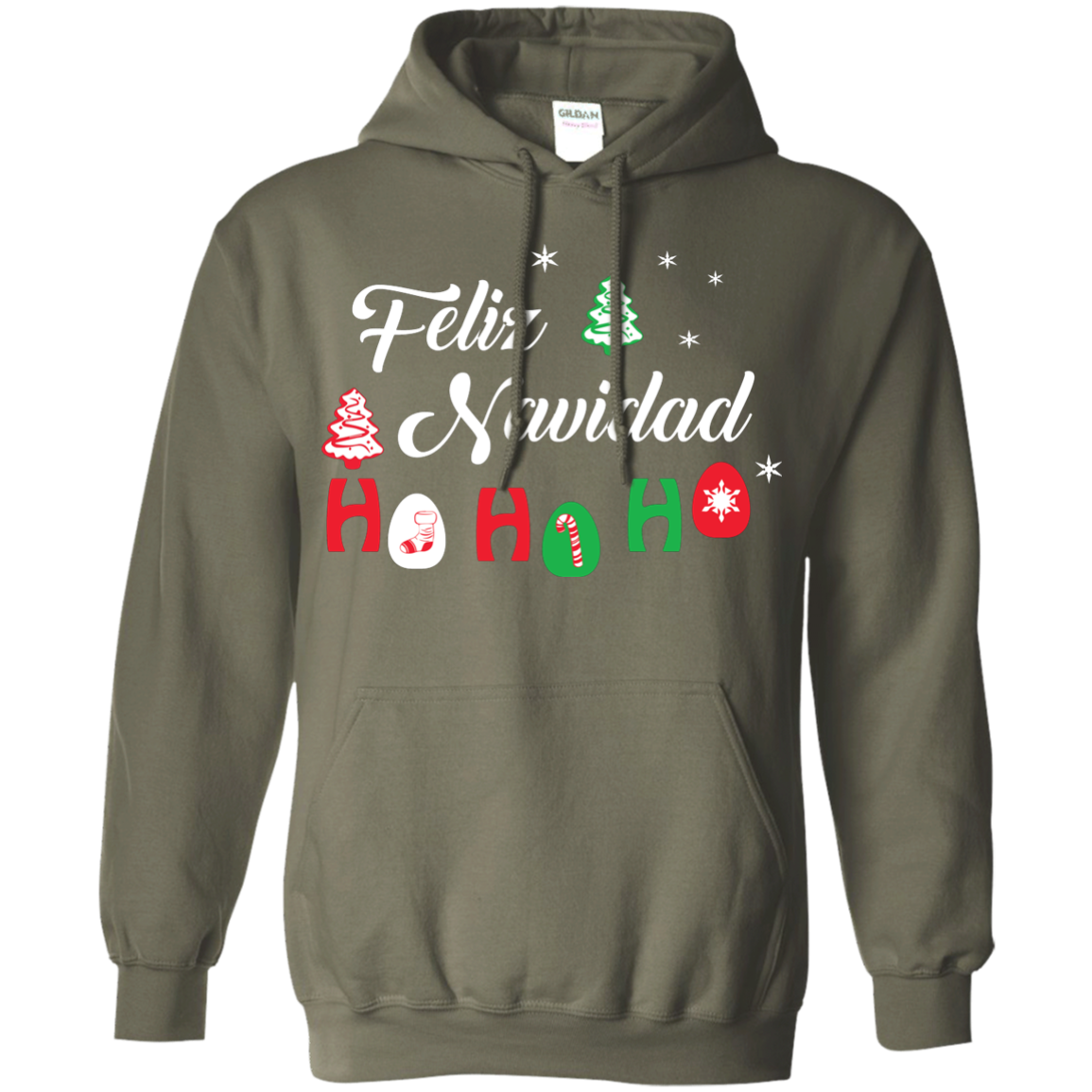 Chirstmas T-Shirt Feliz Navidad Ho Ho Ho Military Green