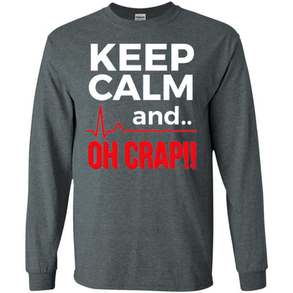 Funny Emergency Room T-shirt Keep Calm Oh Crap Flatline Dark Heather
