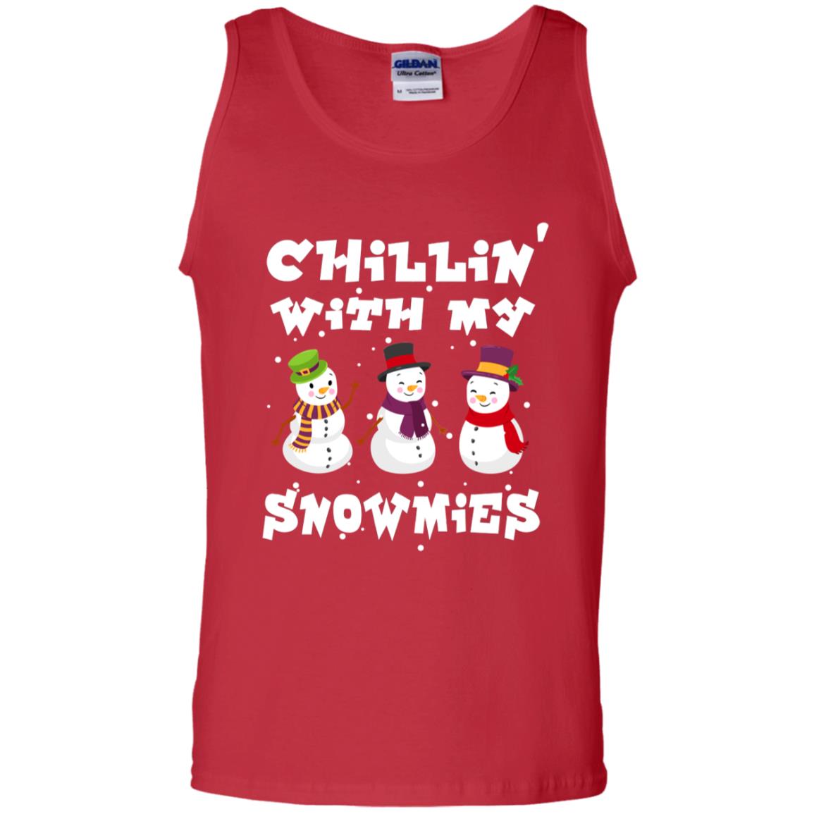 Chillin' With My Snowmie Snowman X-mas Gift Shirt For Mens Womens Kids Red