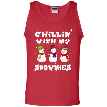 Chillin' With My Snowmie Snowman X-mas Gift Shirt For Mens Womens Kids Red