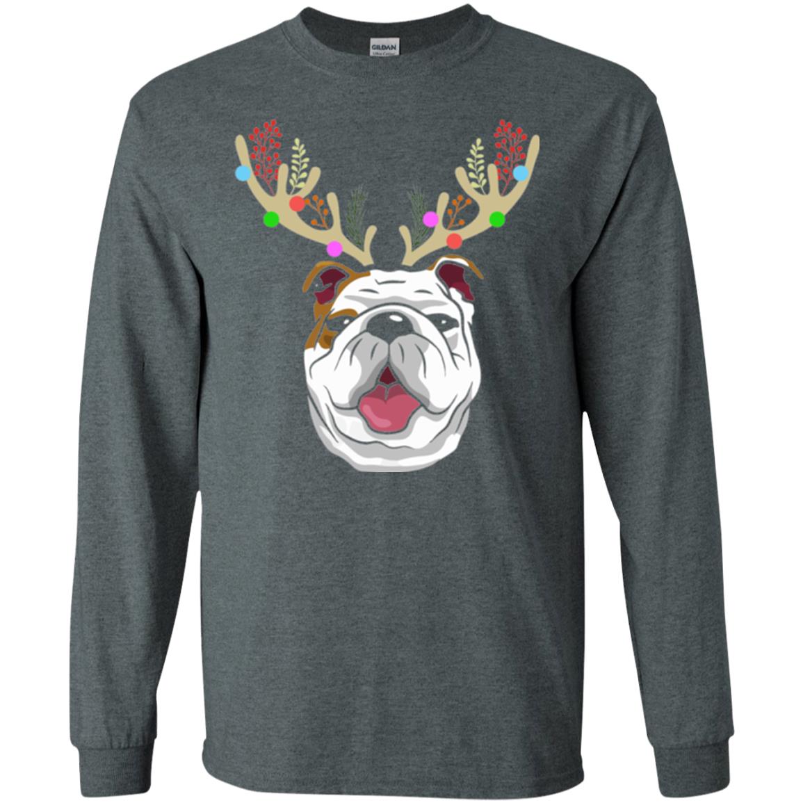 Dog Lovers T-shirt Funny Bulldogs With Antlers Dark Heather