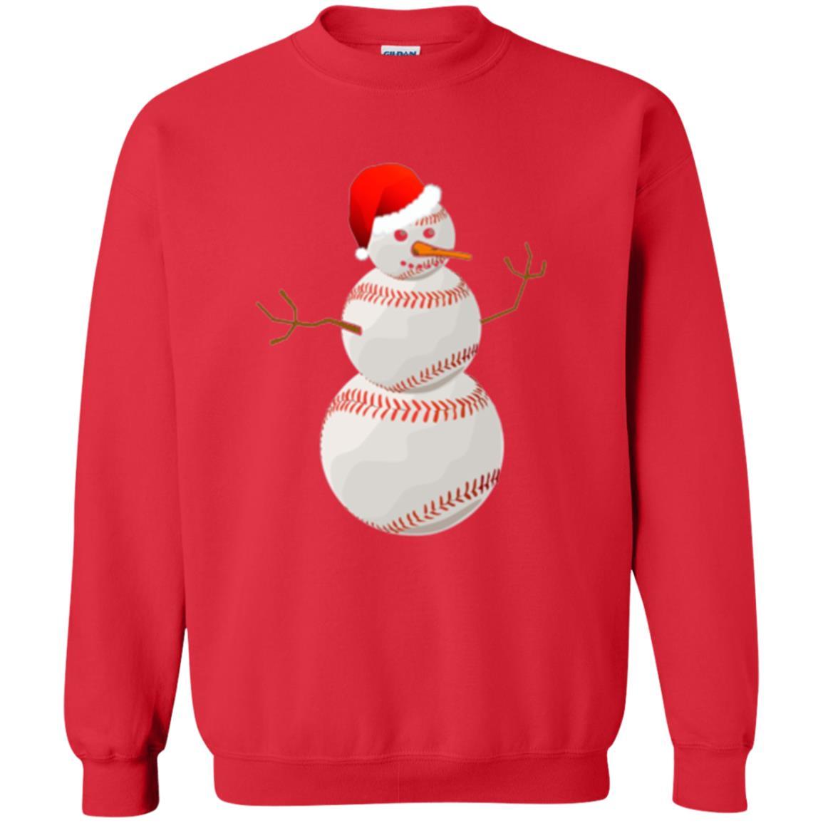 Christmas Baseball T-shirt Baseball Snowman Red
