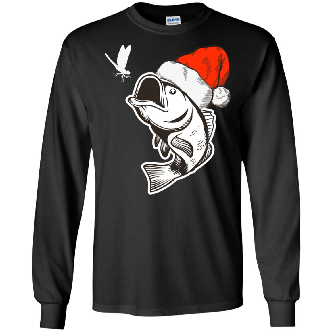 Bass Fishing Santa Hat Christmas Gift Shirt For Fishing Lovers Black