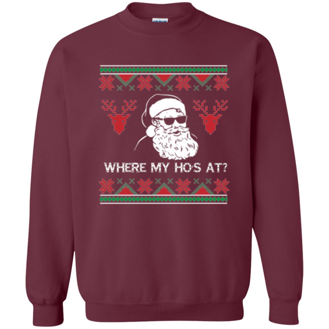 Christmas T-shirt Santa Claus Where My Hos At T-shirt Maroon