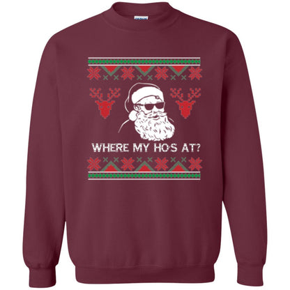 Christmas T-shirt Santa Claus Where My Hos At T-shirt Maroon