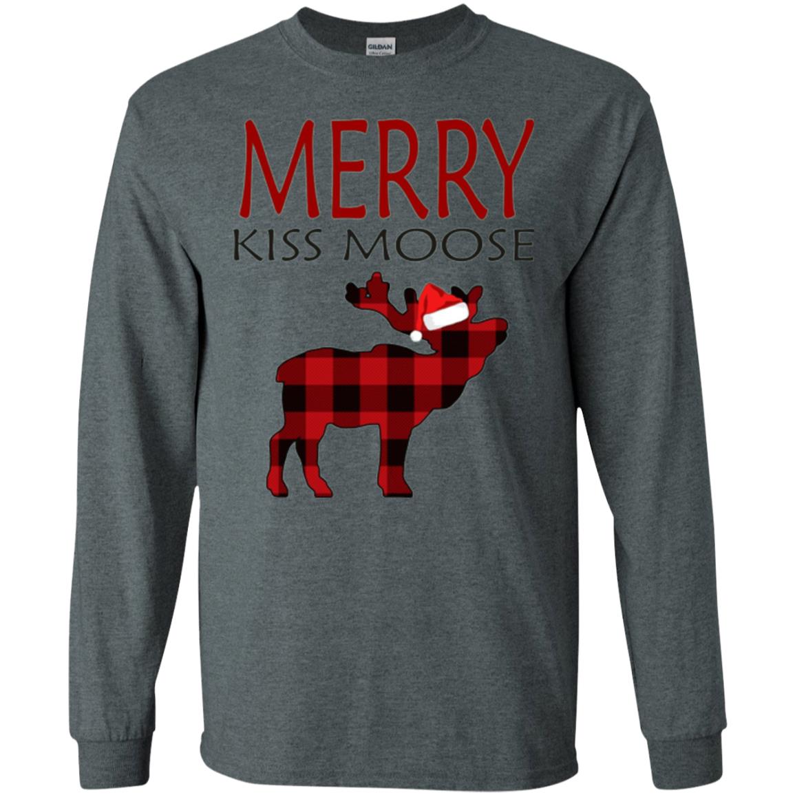 Christmas T-shirt Merry Kiss Moose Dark Heather
