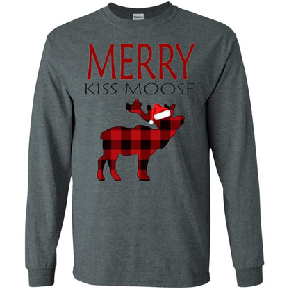Christmas T-shirt Merry Kiss Moose Dark Heather