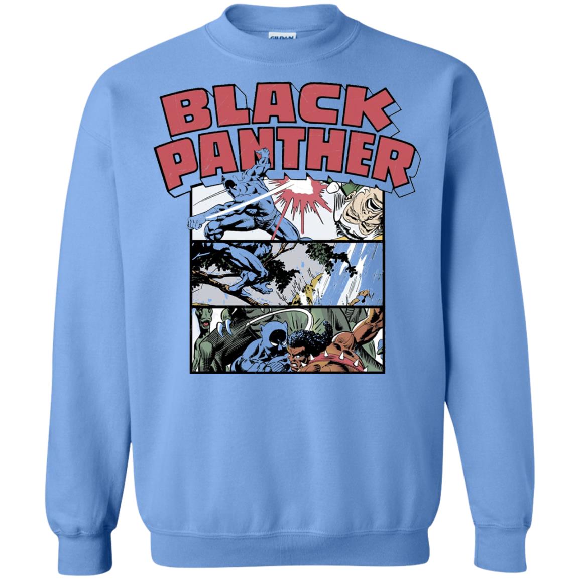 Black Panther Retro Comic Stacked Panel Art T-shirt Carolina Blue