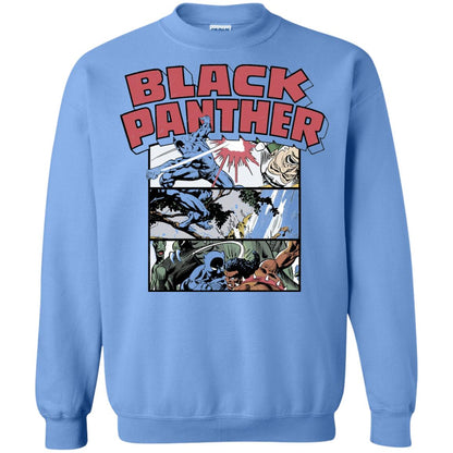 Black Panther Retro Comic Stacked Panel Art T-shirt Carolina Blue