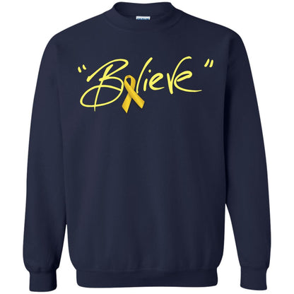 Childhood Cancer Awareness Shirt Gold Ribbon Believe Navy